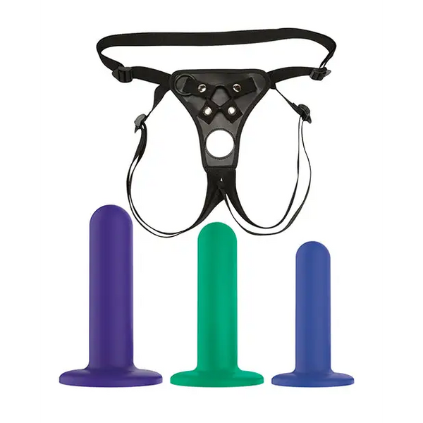 Nobu Tai Silicone Dildo Set w/Adjustable Strap On - 3 Piece Kit Assorted Colors - Strap Ons