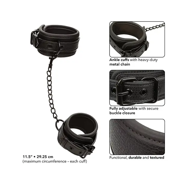 Nocturnal Collection Adjustable Ankle Cuffs - Black - Bondage Blindfolds & Restraints