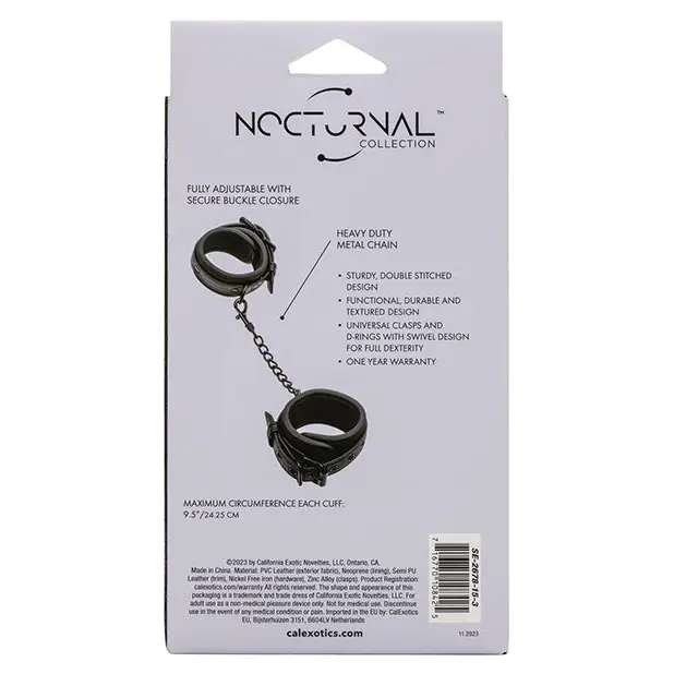 Nocturnal Collection Detachable Adjustable Wrist Cuffs - Black - Bondage Blindfolds & Restraints