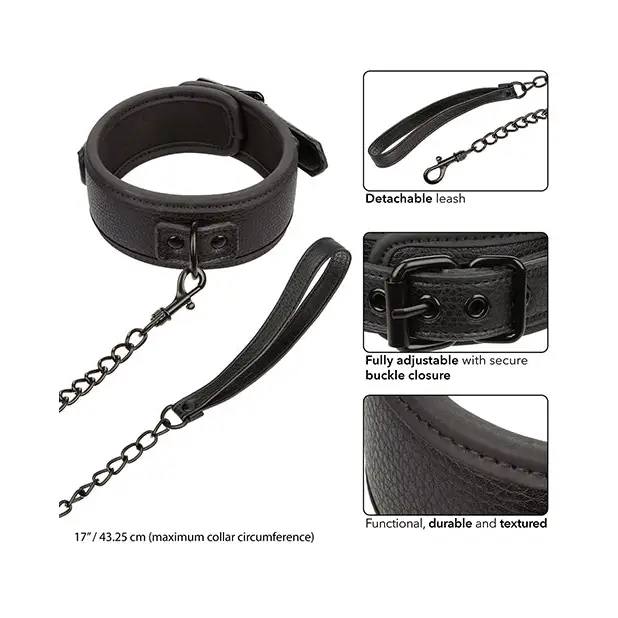 Nocturnal Collection Detachable Collar & Leash - Black - Bondage Blindfolds & Restraints