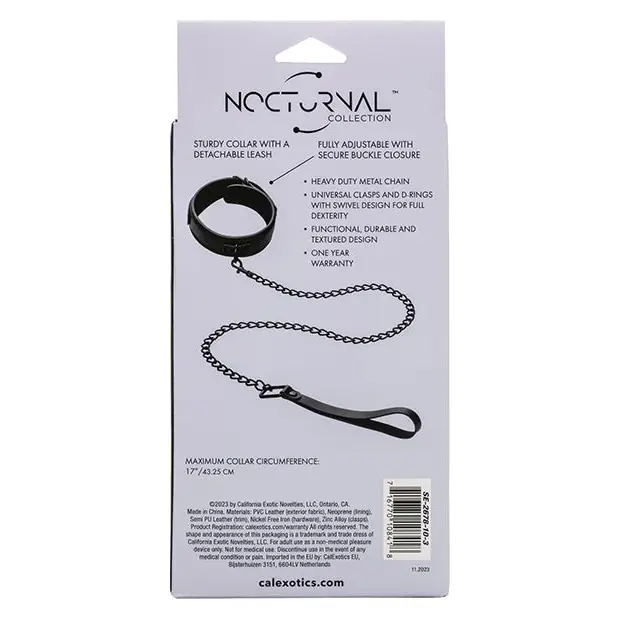Nocturnal Collection Detachable Collar & Leash - Black - Bondage Blindfolds & Restraints