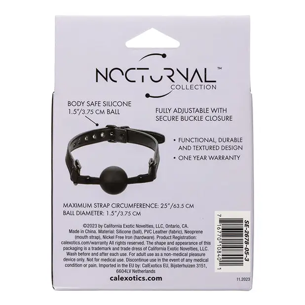 Nocturnal Collection Silicone Ball Gag - Black - Bondage Blindfolds & Restraints