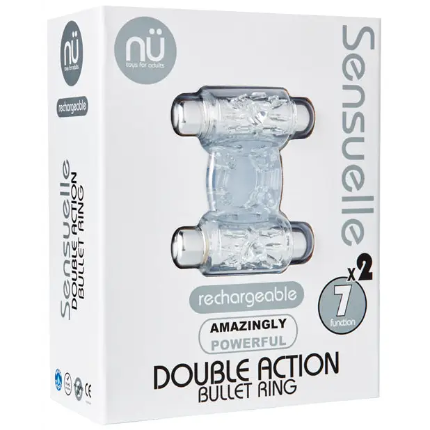 Nu Sensuelle Double Action Cockring 2x7 Function - Clear - Penis Enhancement