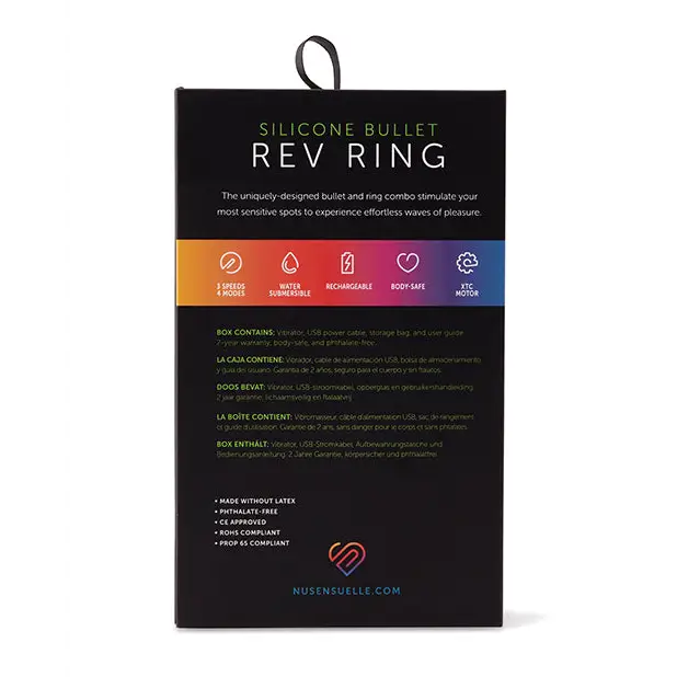 Nu Sensuelle Rev Silicone 7 Function Bullet Ring w/Flutter Tip - Black - Penis Enhancement