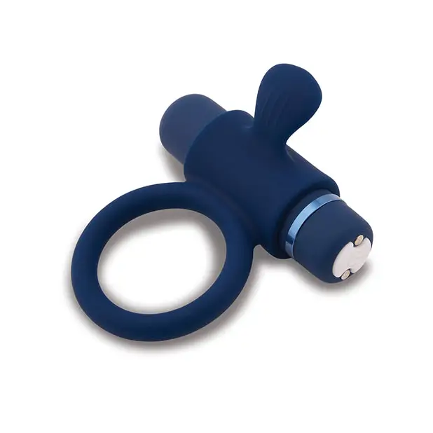 Nu Sensuelle Rev Silicone 7 Function Silicone Bullet Ring w/Flutter Tip - Navy - Penis Enhancement