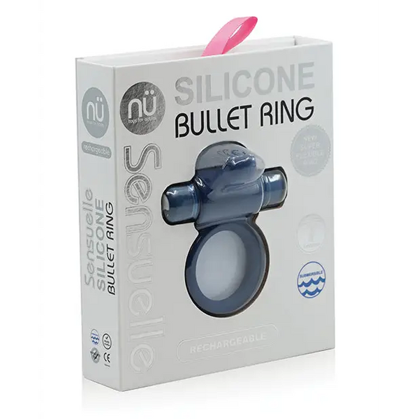 Nu Sensuelle Rev Silicone 7 Function Silicone Bullet Ring w/Flutter Tip - Navy - Penis Enhancement