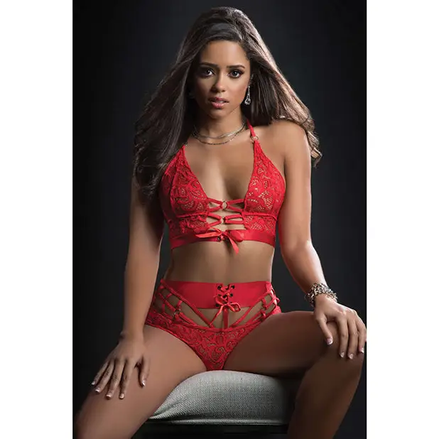 O Ring Halter Top & Boyshort Candy Red O/S - Lingerie - Packaged