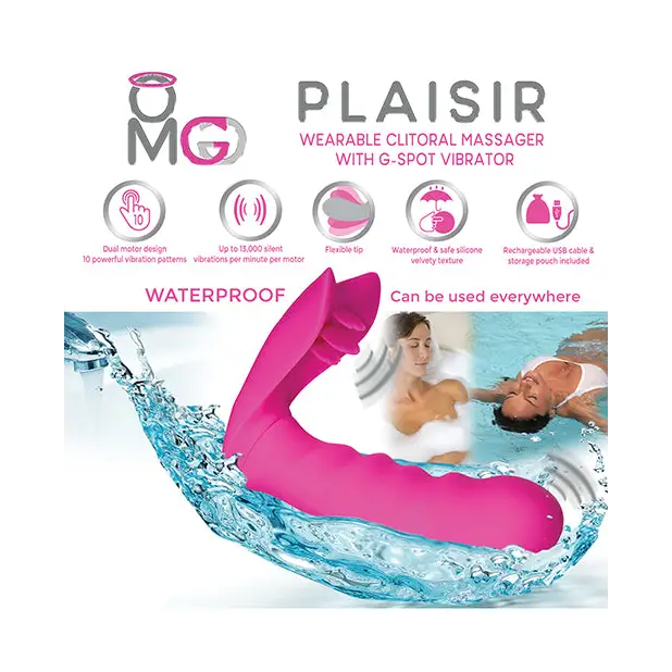 OMG Plaisir Wearable Clitoral Massager w/G-Spot Vibrator - Pink - Stimulators