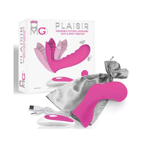 OMG Plaisir Wearable Clitoral Massager w/G-Spot Vibrator - Pink - Stimulators