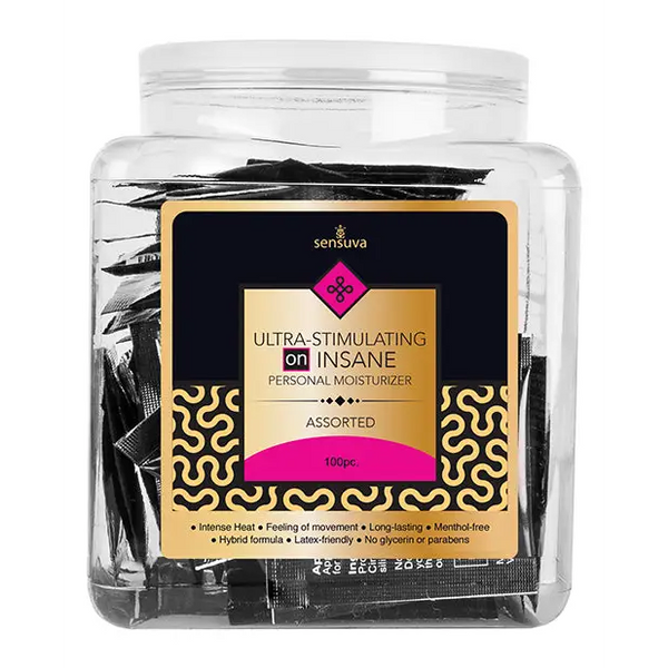 ON Insane Ultra Stimulating Personal Moisturizer Tub - Asst. Single Use Packet Tub of 100 - Lubricants