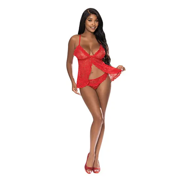 Ooh La Lace Babydoll & Split Crotch Panty Red S/M - Lingerie - Packaged