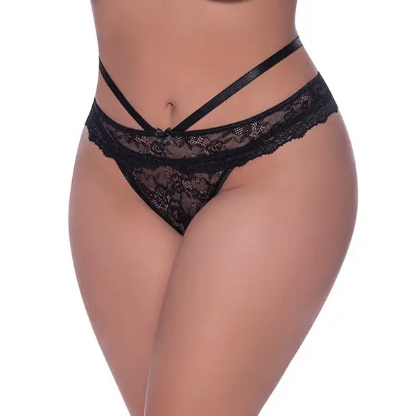 Ooh La Lace Peek-A-Boo Cheeky Panty Black QN - Lingerie - Plus/Queen - Packaged