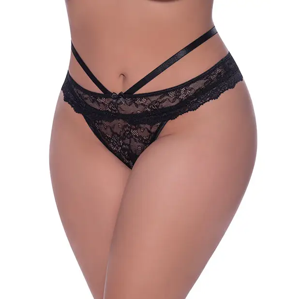Ooh La Lace Peek-A-Boo Cheeky Panty Black QN - Lingerie - Plus/Queen - Packaged