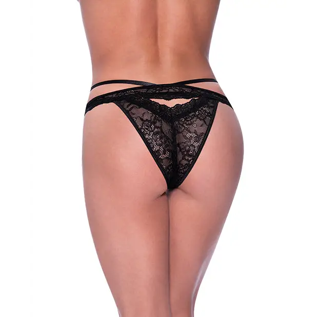 Ooh La Lace Peek-A-Boo Cheeky Panty Black S/M - Lingerie - Packaged