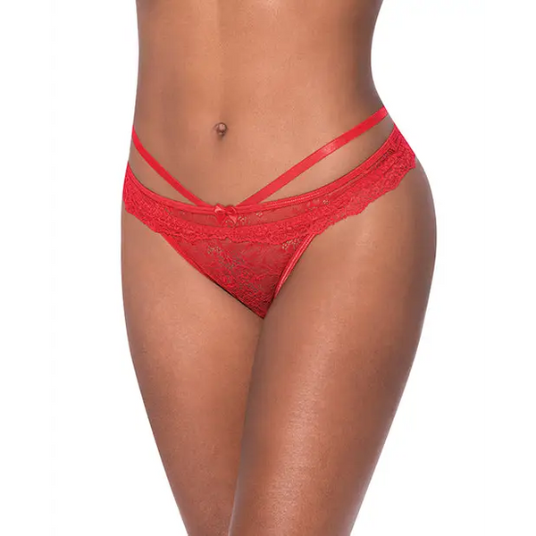 Ooh La Lace Peek-A-Boo Cheeky Panty Red S/M - Lingerie - Packaged