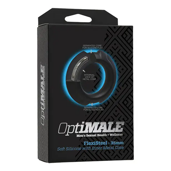 OptiMale FlexiSteel Cock Ring - 35mm Black - Penis Enhancement