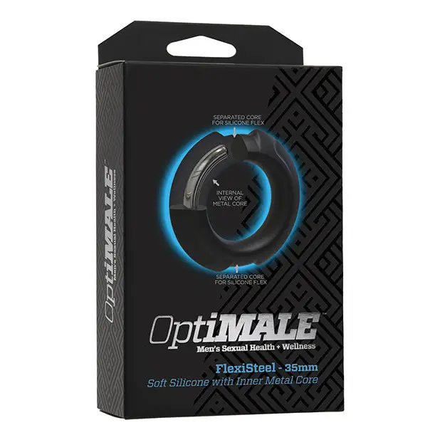 OptiMale FlexiSteel Cock Ring - 35mm Black - Penis Enhancement