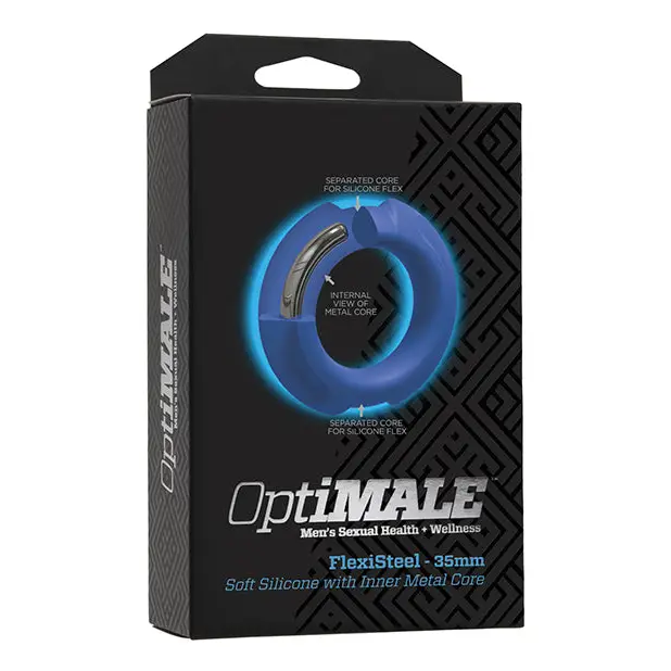 OptiMale FlexiSteel Cock Ring - 35mm Blue - Penis Enhancement