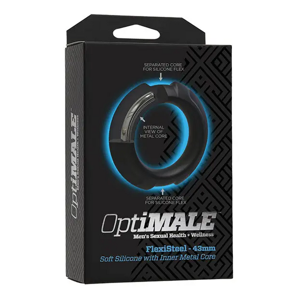 OptiMale FlexiSteel Cock Ring - 43mm Black - Penis Enhancement