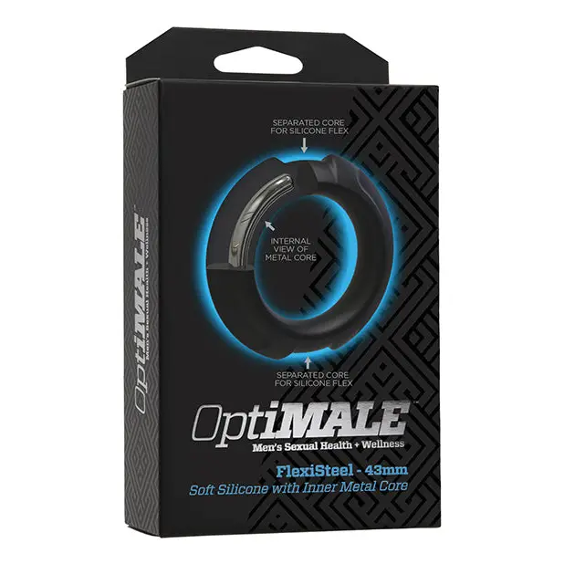 OptiMale FlexiSteel Cock Ring - 43mm Black - Penis Enhancement
