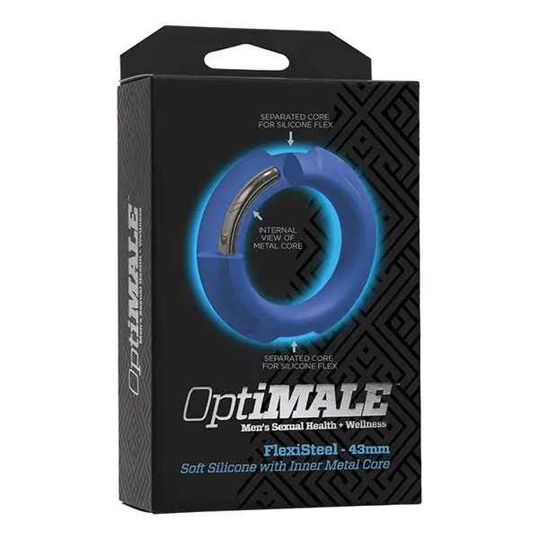 OptiMale FlexiSteel Cock Ring - 43mm Blue - Penis Enhancement