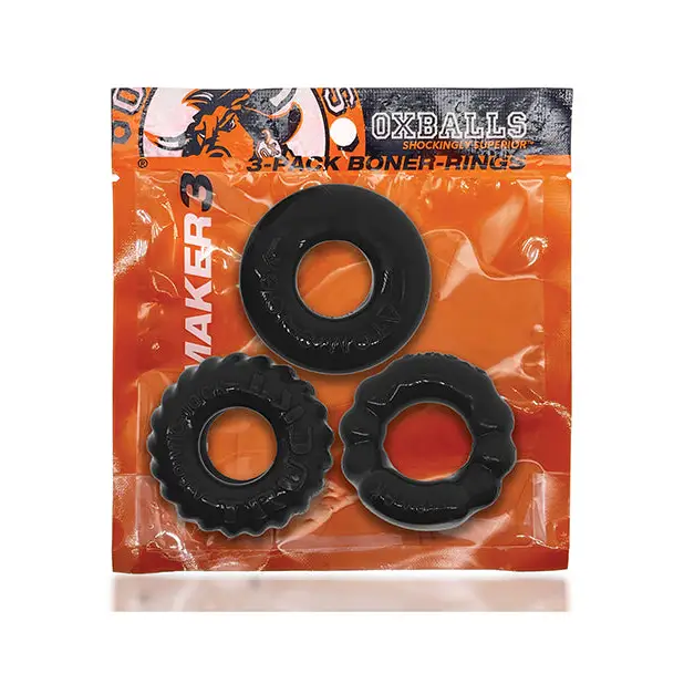 Oxballs Bonemaker 3 Pack Cockring Kit - Black - Gay & Lesbian Products