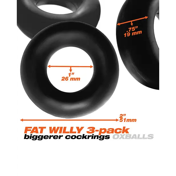 Oxballs Fat Willy 3 Pack Jumbo Cock Rings - Black - Gay & Lesbian Products