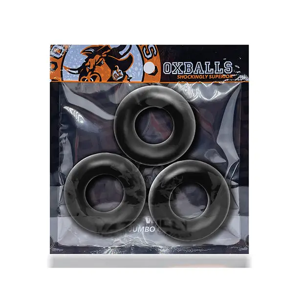 Oxballs Fat Willy 3 Pack Jumbo Cock Rings - Black - Gay & Lesbian Products