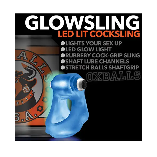 Oxballs Glowsling Cock Sling - LED Blue Ice - Gay & Lesbian Products