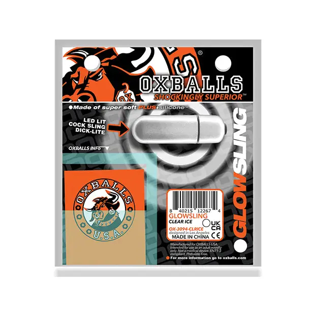 Oxballs Glowsling Cock Sling - LED Clear Ice - Gay & Lesbian Products