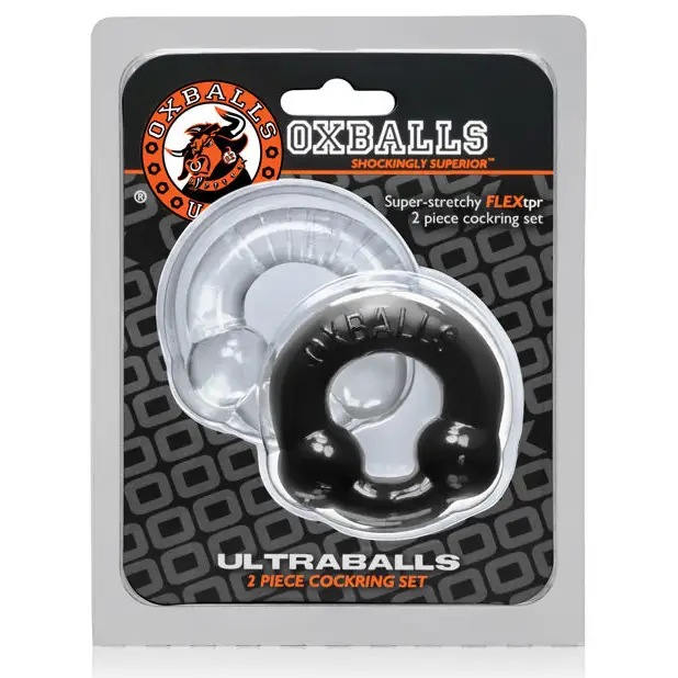 Oxballs Ultraballs Cock Rings - Black/Clear Pack of 2 - Gay & Lesbian Products