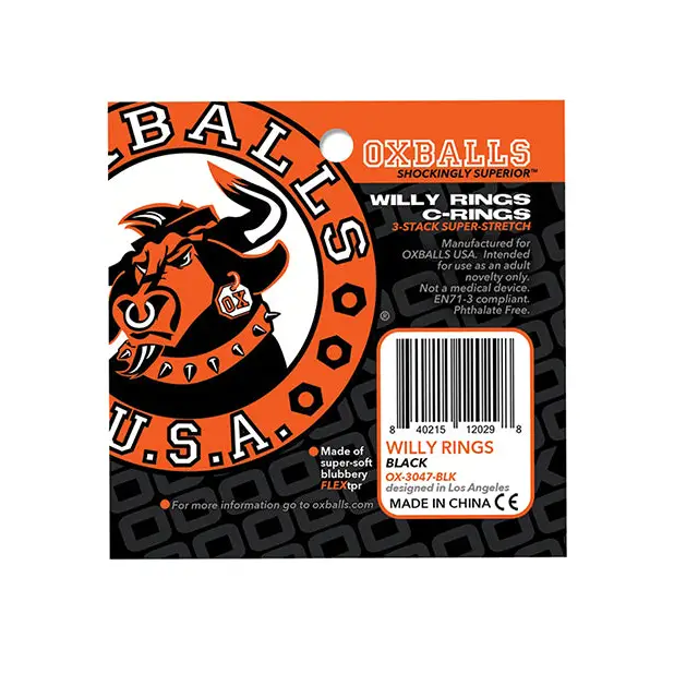 Oxballs Willy Rings - Black Pack of 3 - Gay & Lesbian Products