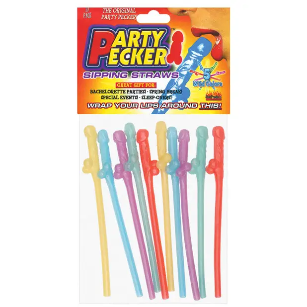 Party Pecker Straws - Asst. Colors Pack of 10 - Bachelorette & Party Supplies