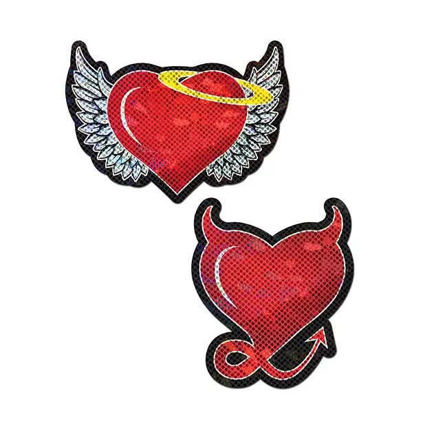 Pastease Premium Angel & Devil Glitter Heart - Red O/S - Lingerie - Packaged
