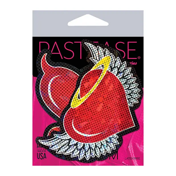 Pastease Premium Angel & Devil Glitter Heart - Red O/S - Lingerie - Packaged