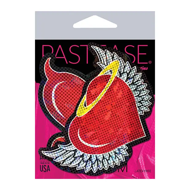 Pastease Premium Angel & Devil Glitter Heart - Red O/S - Lingerie - Packaged
