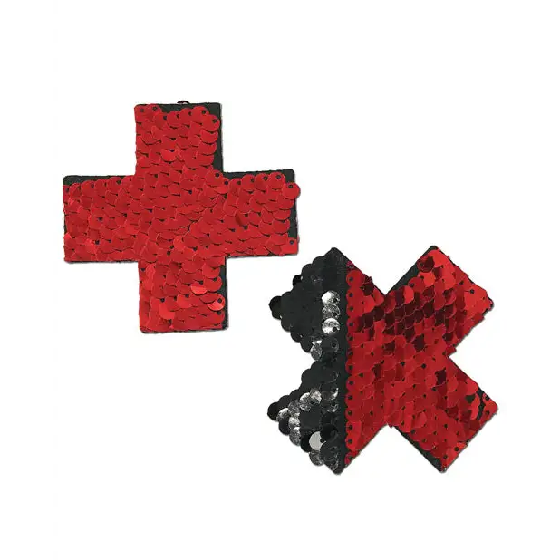 Pastease Premium Color Changing Flip Sequins Cross - Red/Black O/S - Lingerie - Packaged