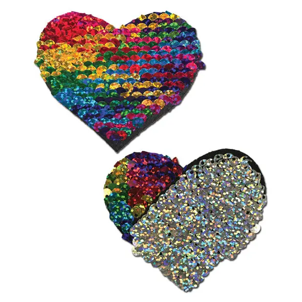 Pastease Premium Color Changing Flip Sequins Heart - Rainbow O/S - Lingerie - Packaged