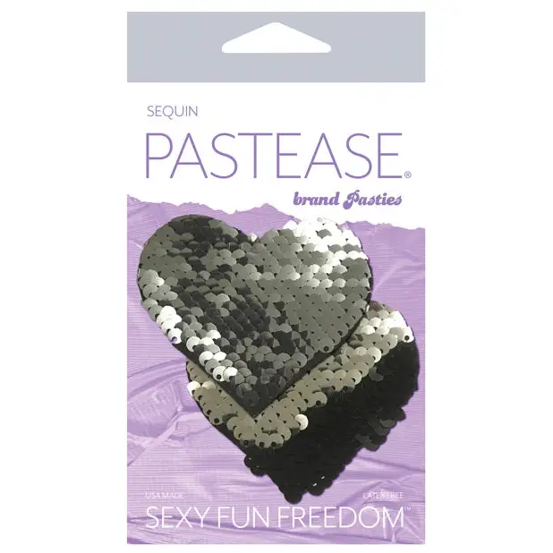 Pastease Premium Color Changing Flip Sequins Heart - Slate/Black O/S - Lingerie - Packaged