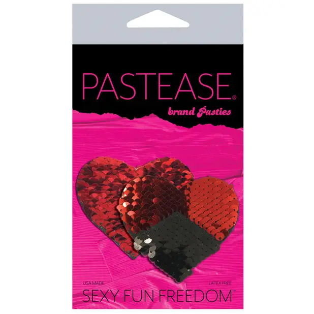 Pastease Premium Color Changing Flip Sequins Hearts - Red/Black O/S - Lingerie - Packaged