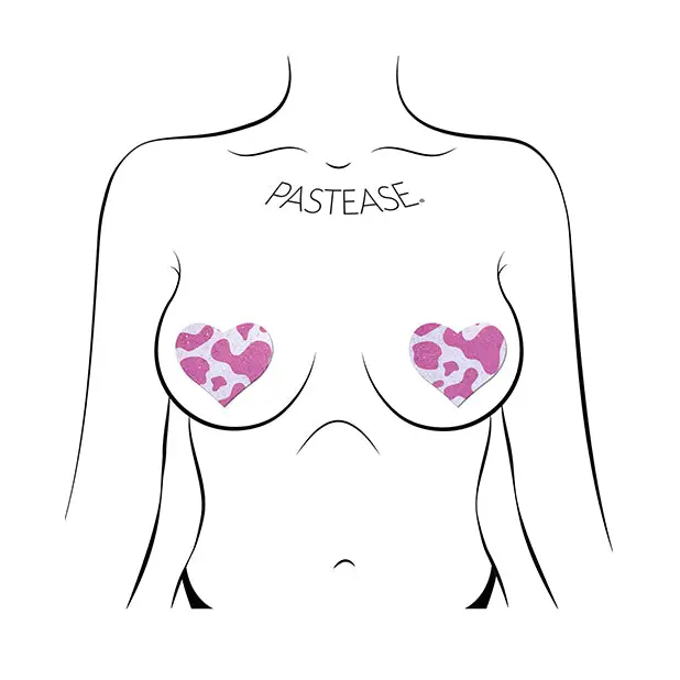 Pastease Premium Cow Print Glittery Velvet Heart - Pink Strawberry O/S - Lingerie - Packaged