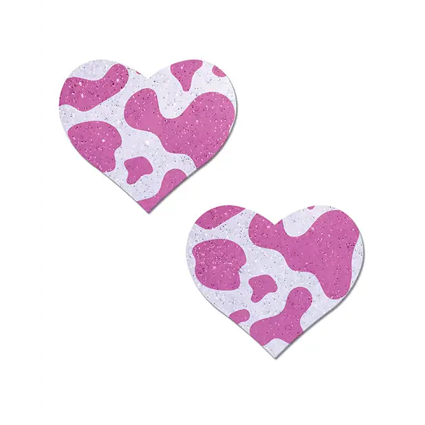 Pastease Premium Cow Print Glittery Velvet Heart - Pink Strawberry O/S - Lingerie - Packaged