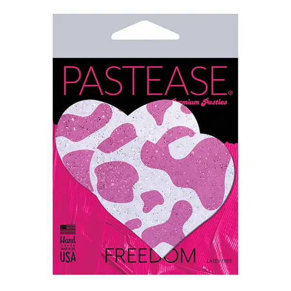 Pastease Premium Cow Print Glittery Velvet Heart - Pink Strawberry O/S - Lingerie - Packaged