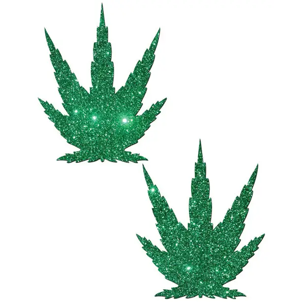 Pastease Premium Glitter Marijuana Leaf - Green O/S - Lingerie - Packaged