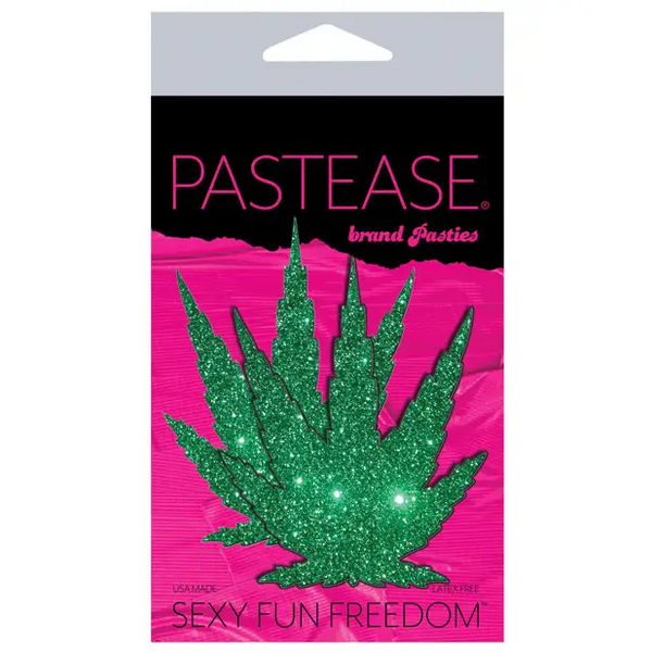 Pastease Premium Glitter Marijuana Leaf - Green O/S - Lingerie - Packaged