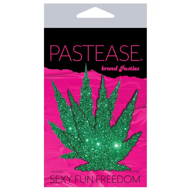 Pastease Premium Glitter Marijuana Leaf - Green O/S - Lingerie - Packaged