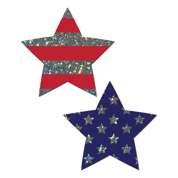 Pastease Premium Glitter Patriotic Star - Red/Blue O/S - Lingerie - Packaged