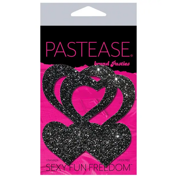 Pastease Premium Glitter Peek a Boob Hearts - Black O/S - Lingerie - Packaged