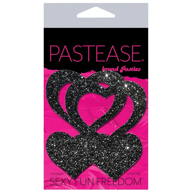 Pastease Premium Glitter Peek a Boob Hearts - Black O/S - Lingerie - Packaged