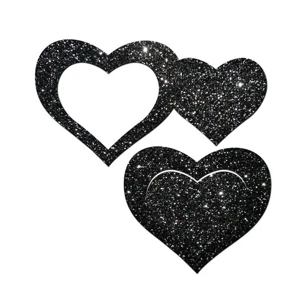 Pastease Premium Glitter Peek a Boob Hearts - Black O/S - Lingerie - Packaged